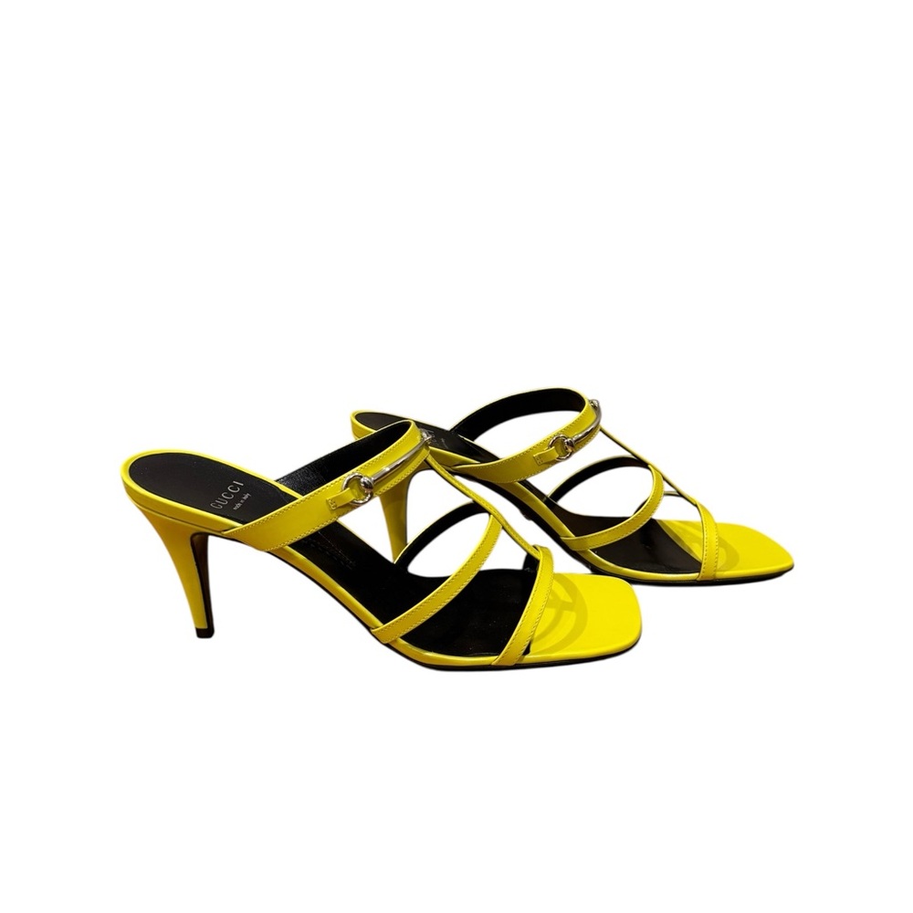 Gucci Womans Yellow Horsebit Leather Heels